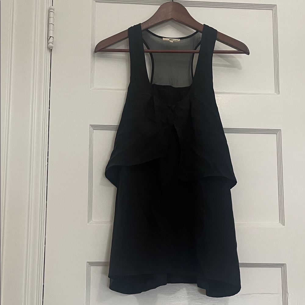 Black Sleeveless Silk Layered Top